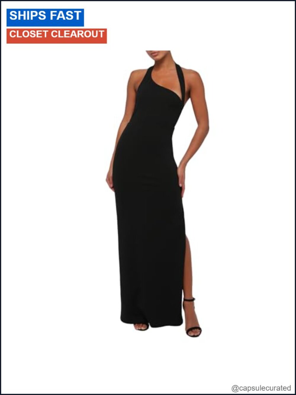 Asym Halter Maxi Dress Sleeveless Formal Side Slit